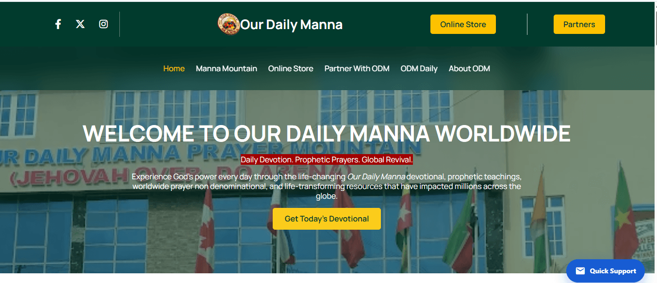 Our Daily Manna Worldwide homepage — new redesign